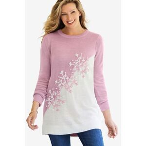 Woman Within Pink Snowflake Jacquard Sweater Embroidered Plus Size 38/40 5x